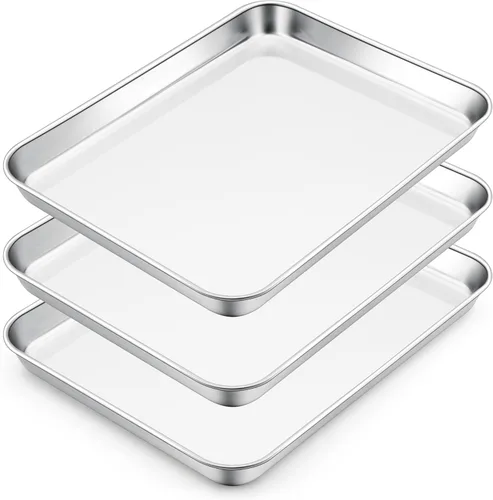 Miniatura 25 de E-far Mini bandeja para horno tostador, bandeja para hornear galletas de acero inoxidable de 9.4 x 7.3 pulgadas, bandeja pequeña de metal no tóxico