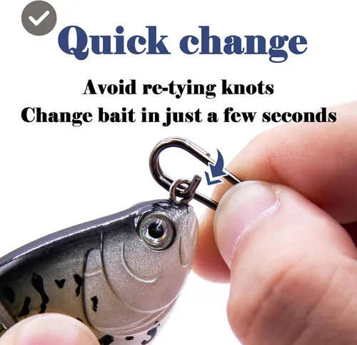 Miniatura 3 de Anillos divididos ovalados para pesca, 50 clips de alimentación de pesca, cambio rápido para señuelos de acero inoxidable
