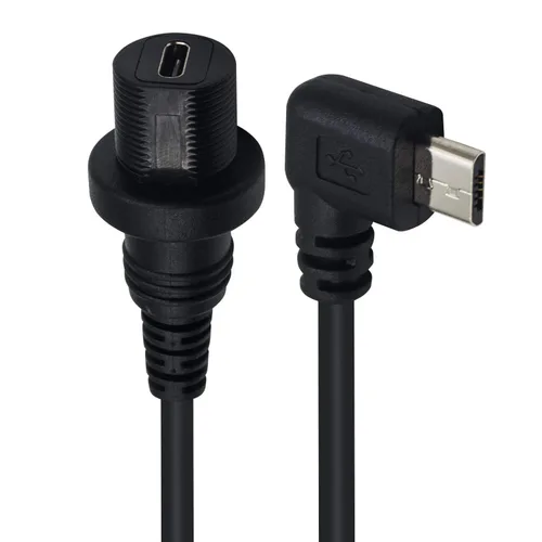 Miniatura 3 de Duttek Cable de montaje en panel micro USB, ángulo izquierdo, extensión de montaje micro USB de 90 grados, cable de descarga macho a hembra