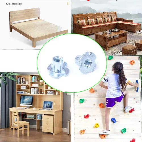 Miniatura 6 de Tuercas T de 1/4 pulgadas - 20, 100 tuercas ciegas de acero chapado en zinc de 4 puntas para madera, soportes de escalada en roca, gabinetes, muebles
