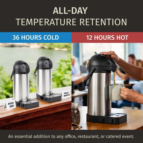 Miniatura 3 de Dispensador de café Airpot con bomba y bandeja - Jarra de café de 102 oz/3L con bomba - Dispensador de bebidas calientes de 12 horas para fiestas