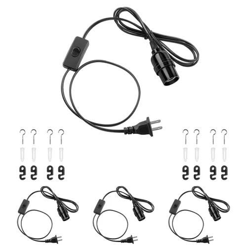 Miniatura 16 de DiCUNO Cable de extensión de linterna colgante E26, lámpara de control de interruptor de cable en línea para enchufar y apagar, 6.6 pies, negro