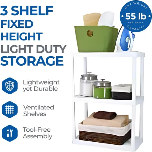 Miniatura 4 de Gracious Living Unidad de almacenamiento ligera de altura fija de 3 estantes, 12 x 24 x 33 pulgadas, sistema organizador para el hogar, garaje, 3