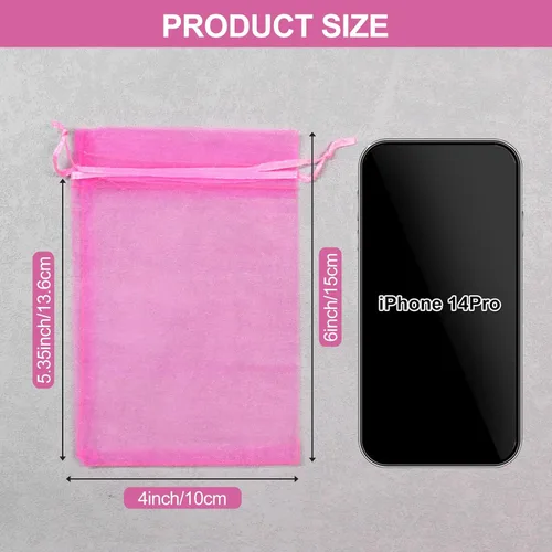 Miniatura 2 de 100 unidades 4 x 6 pulgadas sheer cordón organza bolsas Sumdirect joyería, bodas y fiestas de navidad favor bolsas de regalo, Hot Pink, 4 x 6 Rosa