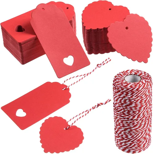 360 etiquetas de regalo de San Valentín, etiquetas de papel kraft con corazón, etiquetas de nombre colgantes con cuerda para San Valentín, bodas,