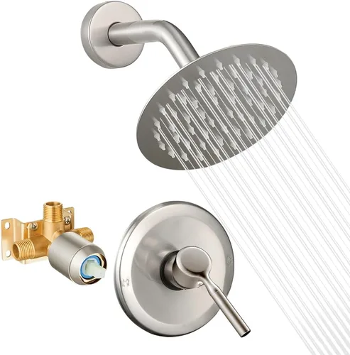 Miniatura 10 de Juego de cabezal de ducha y grifo negro completo con accesorios de ducha de válvula con 6 pulgadas de alta presión de lluvia cabezal de ducha kit