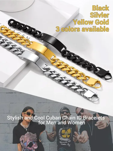 Miniatura 6 de PROSTEEL Pulsera de acero inoxidable para hombres y mujeres, elegantes pulseras de eslabones cubanos, chapado en oro negro de 18 quilates, ancho