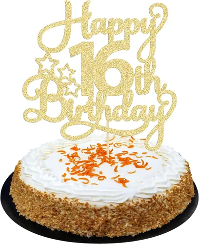 Miniatura 28 de 1 paquete de decoración de pastel de feliz 15 cumpleaños, topper de pastel dorado con purpurina Mis Quince 15, saludos a 15 años, adorno de pastel