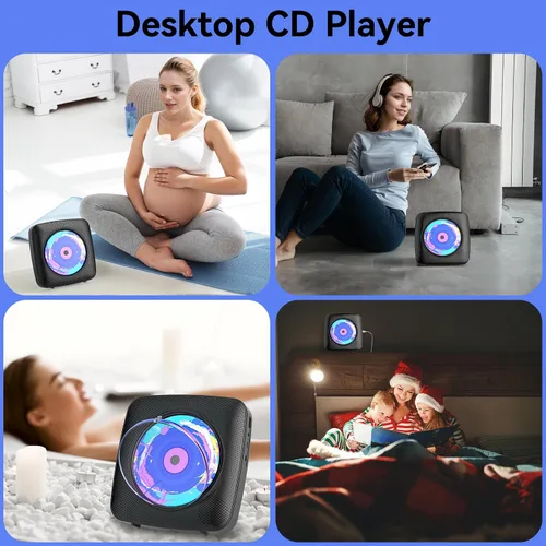 Miniatura 9 de Reproductor de CD portátil con Bluetooth recargable: reproductores de CD para el hogar con 1800mAh Kegaudio de escritorio, reproductor de CD de Negro