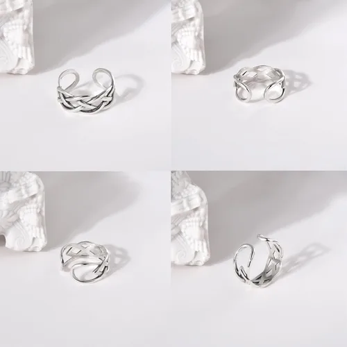 Miniatura 5 de CANDYFANCY Anillo de nudo celta de plata de ley 925 abierto para el dedo medio nudillo para mujer, tamaño ajustable 4-7