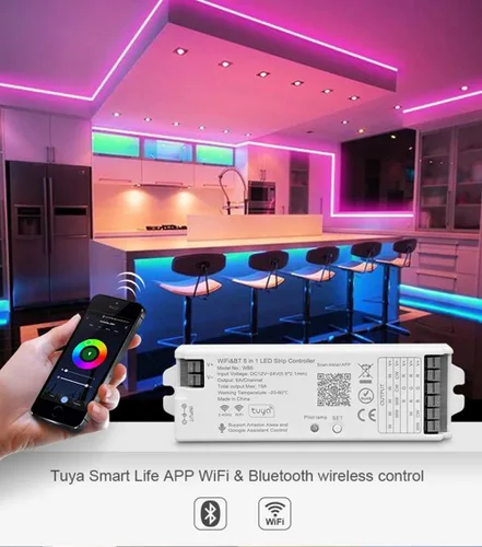 Miniatura 6 de Controlador LED 5 en 1 WB5 2.4GHz WiFi PWM compatible con Alexa Google Home Smart Life Tuya APP para atenuación CCT RGB RGBW RGBCCT LED controlador