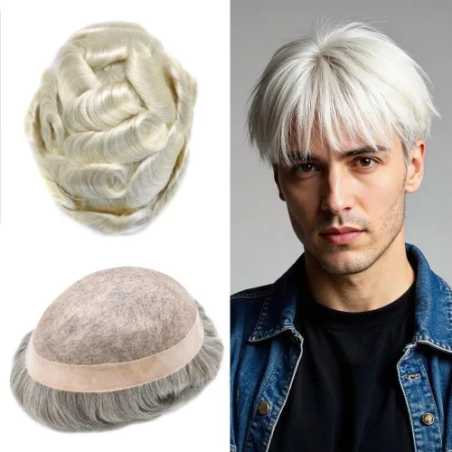 Miniatura 87 de Mens Toupee Hair Pieces sistema de reemplazo para hombres cabello humano real fino mono toupee para hombres sistema de cabello protesis capilar