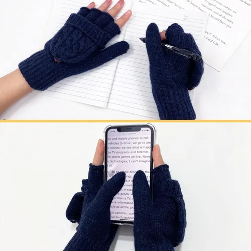 Miniatura 98 de Beurlike Guantes de invierno para mujer, de lana cálida, a prueba de viento, convertibles, sin dedos