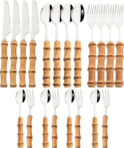 Juego de vajilla plateada de 20 piezas, cubiertos de acero inoxidable 304, utensilios para comer té, cocina, boda, fiesta, reunión o restaurante,
