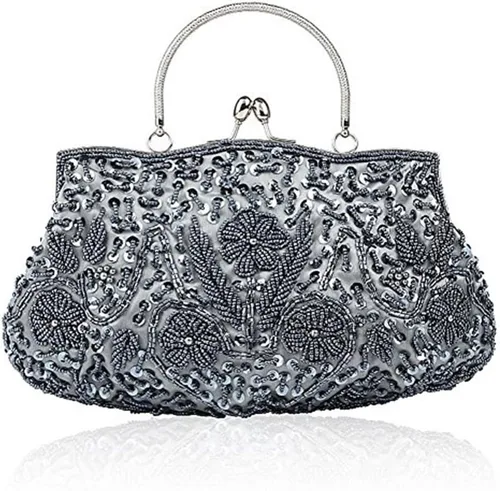 Miniatura 2 de EROUGE Beaded Sequin Design Flower Evening Purse Large Clutch Bag