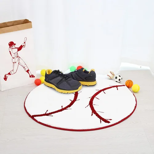 Miniatura 2 de JeogYong Alfombra de béisbol, suave y cómoda con temática deportiva, alfombra redonda para dormitorio, sala de estar, cocina, baño, decoración