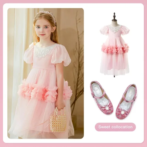 Miniatura 5 de Furdeour Zapatos de vestir para niñas, Mary Jane, boda, flores, damas de honor, tacones con purpurina, zapatos de princesa para niños pequeños