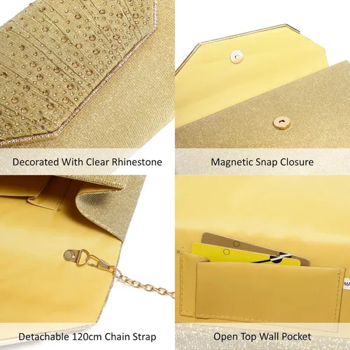 Miniatura 9 de DETARA Bolsos de noche para mujer, con lentejuelas y purpurina para mujer, bolso de mano brillante, bolso formal para boda, fiesta, baile
