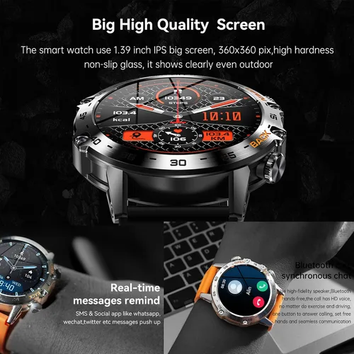 Miniatura 3 de Reloj inteligente militar para hombre (respuesta/llamadas de marcación), rastreador de fitness para iPhone Android, rastreador de actividad de 1.39