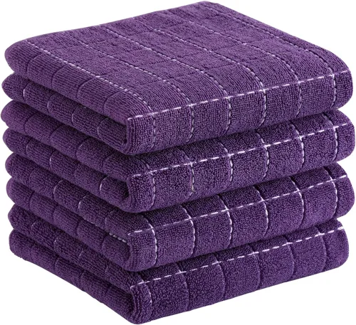 Homaxy - Trapos de cocina de tela de toalla 100% algodón (morado, 13 x 28 pulgadas), diseño a cuadros, suaves y superabsorbentes, paquete de 4