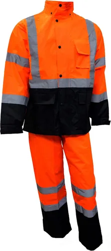 Miniatura 6 de New York Hi-Viz Workwear RK Safety RW-CLA3 Clase 3 Traje de lluvia, chaqueta, pantalones de alta visibilidad, fondo negro reflectante