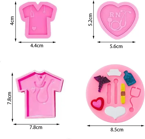 Miniatura 2 de Cestony 4 moldes de silicona con temática de enfermera para manualidades, pasteles, fondant, galletas, jabón, azúcar, pudín, chocolate, dulces