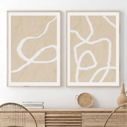 Miniatura 13 de Arte abstracto bohemio para pared, arte geométrico beige, pintura moderna de mediados de siglo, pósteres bohemios beige, lienzo abstracto circular