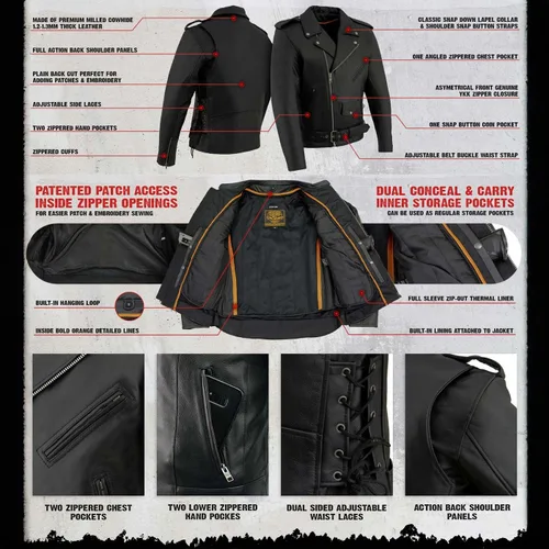 Miniatura 2 de Milwaukee Leather LKM1781 - Chaqueta de motocicleta clásica premium para hombre The Legend en negro con forro acolchado de piel Grm1011-negro