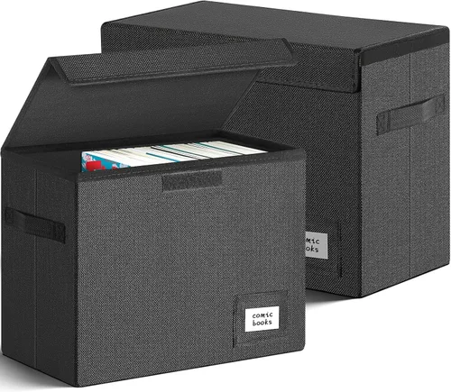 Miniatura 12 de Leffis Caja de Almacenamiento de Cómics, Caja 39,4 cm X 19,1 cm X 28,7 cm, Caja Corta de Cómics Plegable con Tapas Soporta 150 Cómics Contenedor