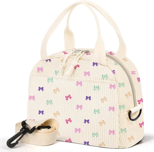 Miniatura 23 de WOBAGMEN Lonchera para Mujer, Bolsa de Almuerzo Linda de Cordura Aislada con Correa para Mujeres Adultas para Trabajo y Picnic (beige)