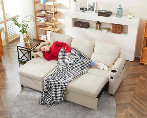 Miniatura 3 de DURASPACE Sofá cama extraíble 2 en 1 sofá cama seccional con almacenamiento, USB, soporte para tazas, sofás seccionales extraíbles para apartamento