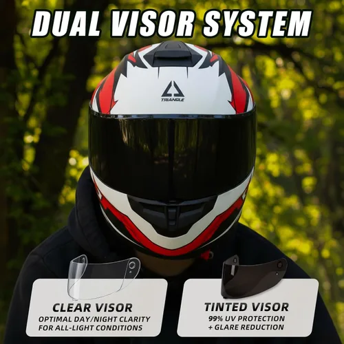 Miniatura 6 de TRIANGLE Cascos de motocicleta de cara completa para hombres y mujeres con visera tintada y transparente, cumple con la aprobación DOT (Rojo mate, M)