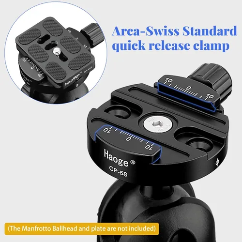 Miniatura 5 de Haoge Convertidor de adaptador Boss hembra a macho con abrazadera de liberación rápida compatible con Arca Swiss de 2.283 in para trípode Manfrotto