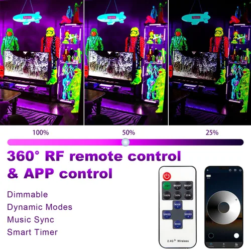 Miniatura 4 de Tira LED de luz negra de 41 pies, control de aplicación, fiesta brillante con control remoto, luz negra morada, luz UV para decoración de Halloween