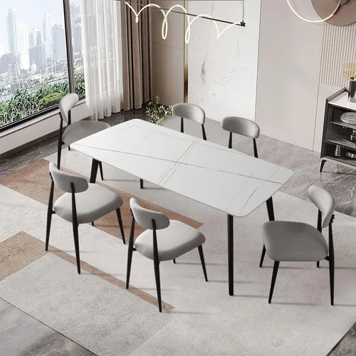 Miniatura 9 de JUSTONE Juego de 2 sillas de comedor grises, tapizadas con patas de metal negro, estilo moderno de mediados de siglo para comedor y cocina