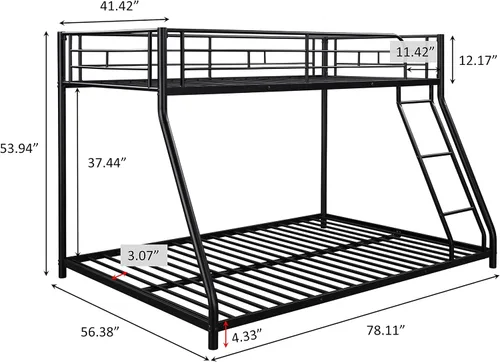 Miniatura 2 de Majnesvon Litera de metal para suelo, cama individual sobre matrimonial, litera baja, marco resistente con escalera inclinada y barandillas