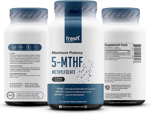 Miniatura 9 de Fresh Nutrition L Metilfolato 7.5mg - Máxima potencia - Biodisponibilidad superior - 5-MTHF metil folato para el estado de ánimo, cognición, 7.5mg