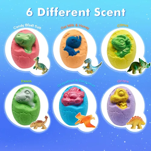 Miniatura 2 de Bombas de baño para niños – Bomba de baño de huevos de dinosaurio XL con juguetes sorpresa en el interior, juego de regalo de bomba de baño