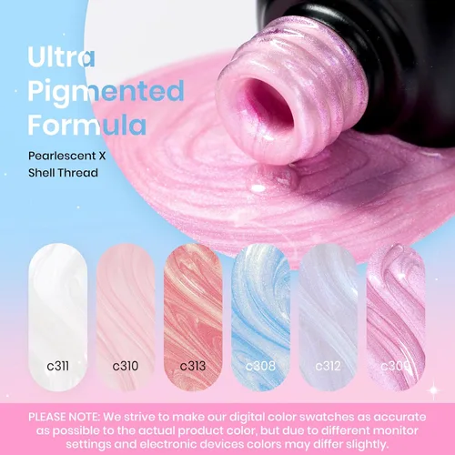 Miniatura 3 de Beetles - Esmalte de uñas de gel de perlas – 6 colores blanco, sirena, rosa, azul, efecto de hilo, juego de esmalte de gel para remover, arte