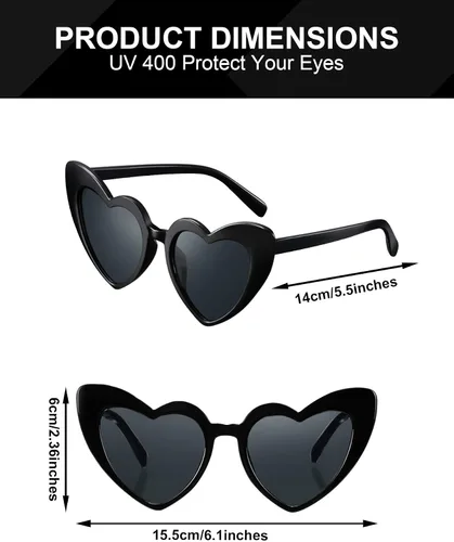 Miniatura 3 de Frienda 6 pares de lentes de sol en forma de corazón, lentes de sol de ojo de gato, lentes de corazón para San Valentín, boda, fiesta