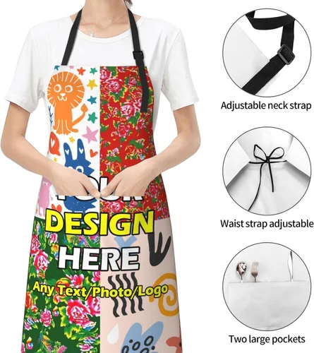 Miniatura 7 de Delantales impermeables personalizados para diseñar tu propia imagen, logotipo, texto, añadir fotos, delantal para cocinar hornear, 33 x 27.5