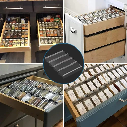 Miniatura 2 de Jadehom Organizador de cajones de especias de 19 x 13 pulgadas, 4 niveles de acrílico transparente expandible en cajón, bandeja de inserción