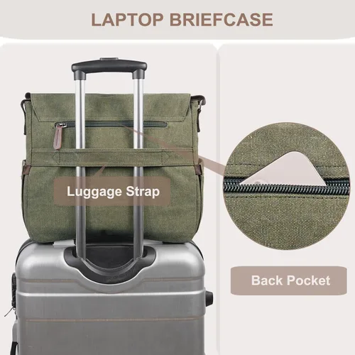 Miniatura 6 de Bolsa de mensajero de lona para hombres y mujeres, bolsa de viaje para laptop, maletín de negocios de 15.6 pulgadas