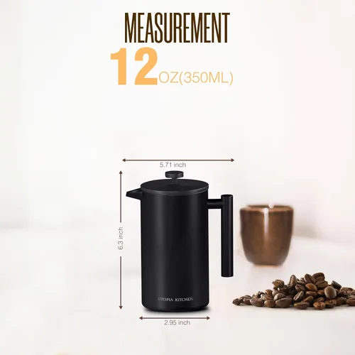 Miniatura 7 de Utopia Kitchen Cafetera de prensa francesa de acero inoxidable de grado 304, 12 onzas, prensa de café aislada de doble pared con sistema