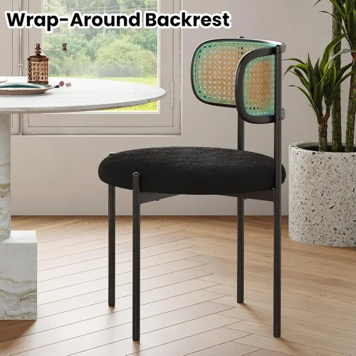 Miniatura 5 de Farini Juego de 4 sillas de comedor tapizadas modernas, sillas de comedor con respaldo de ratán, sillas de cocina decorativas con patas de metal