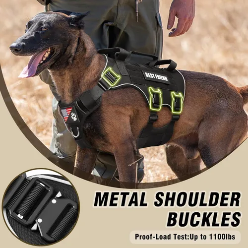 Miniatura 3 de Arnés táctico para perro, de tamaño mediano, con hebillas de metal, malla de aire transpirable, arnés militar Molle con 3 asas duraderas