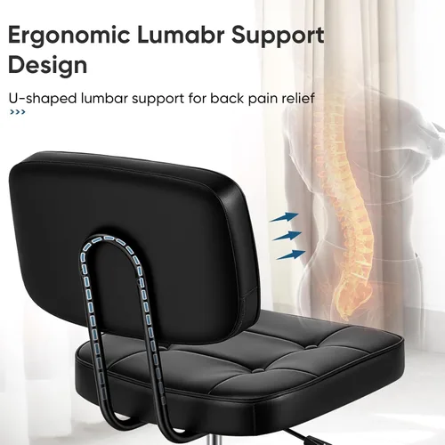 Miniatura 3 de DUMOS Silla de escritorio de oficina en casa, silla ergonómica de piel sintética sin brazos, con cómodo soporte lumbar y altura ajustable, tocador