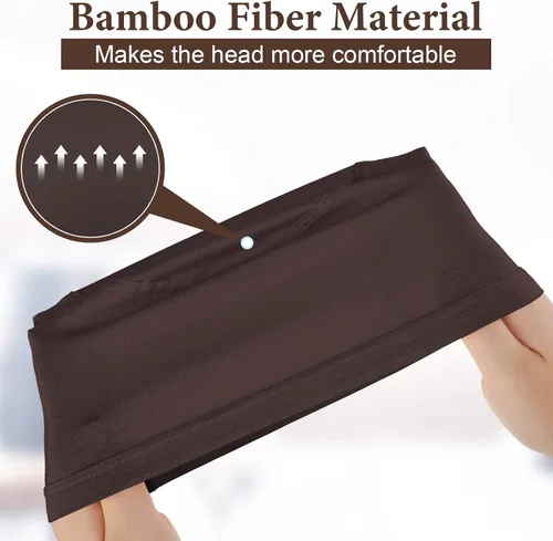 Miniatura 2 de Janmercy 4 Pcs Bamboo Wig Caps for Women Fiber Wig Liner Bald Caps Elastic Breathable Sleep Cap for Hair Loss Chemotherapy Marrón oscuro