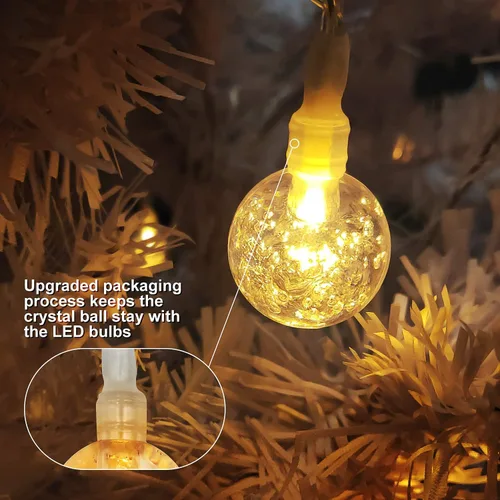 Miniatura 2 de Cadena de luces de globo con pilas, 16 pies, impermeable, 30 LED, 8 modos, tira de luces para exteriores, tira de luces de bola de cristal
