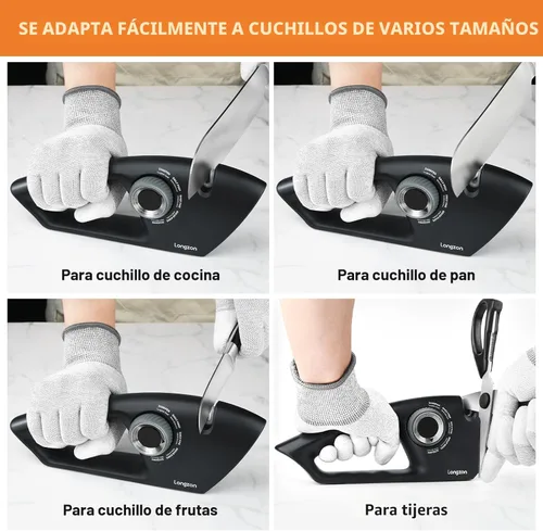 Miniatura 8 de Longzon Afilador de cuchillos 5 en 1 de 5 etapas para cuchillos dentados, tijeras con guante resistente a cortes, hojas pulidas originales